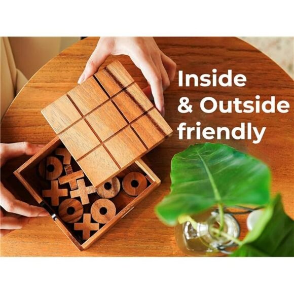 Wooden Tic Tac Toe Game Coffee Table Decor Classic Board Game for Adults Kids - Picture 4 of 7